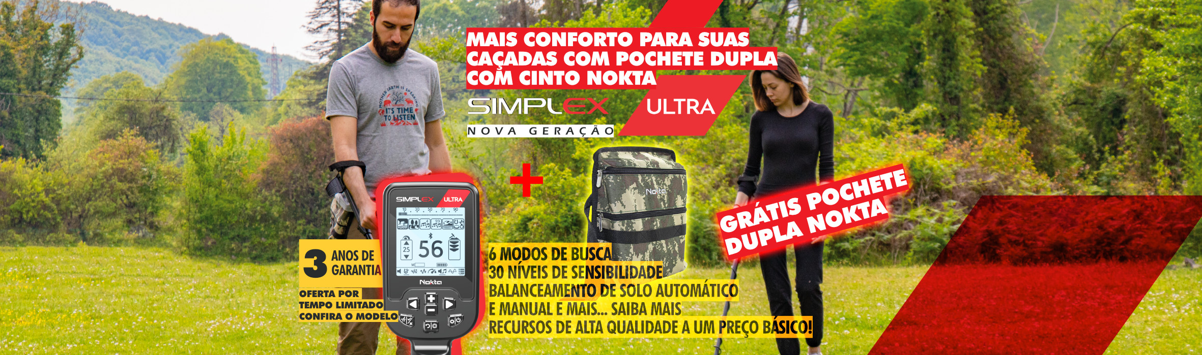 Detector de metais Nokta Simplex Ultra Nova Geração + Pochete dupla com cinto Nokta - Mais conforto para suas caçadas!